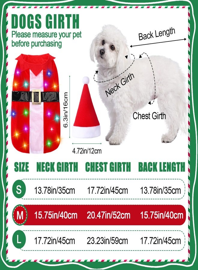 Cosblank Dog Christmas Costumes with Colored Lights Santa Claus Hat Suit Dog Costume Pet Cat Xmas Outfit for Puppy Pet Dress Up Holiday Party, Batteries Not Included(M) - Image 3